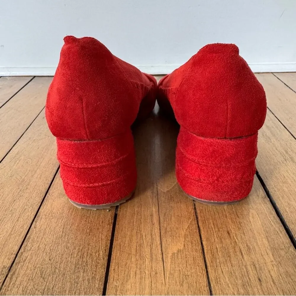 Miz Mooz Red Suede Wedge Ruffle Loafers Rhinestone detail 37 / 7